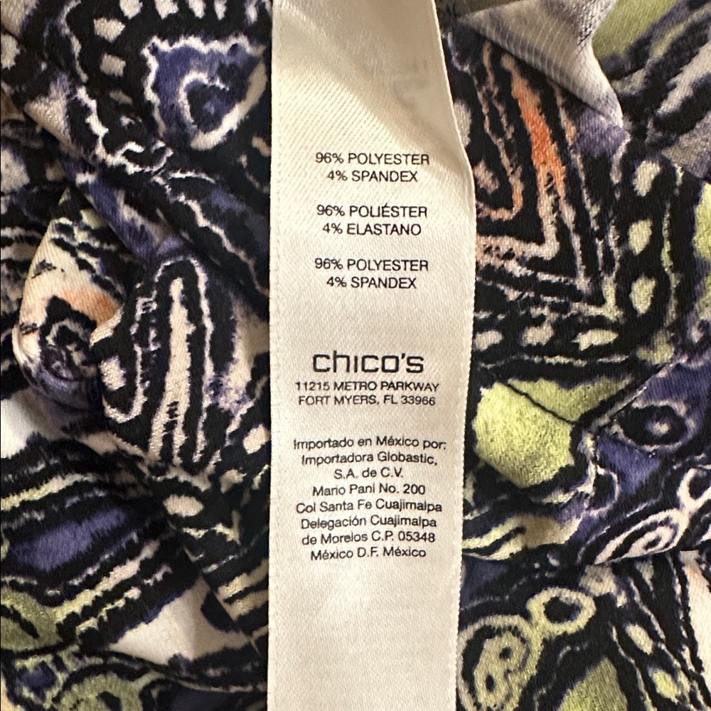 Chico's Size 1 Boho Palazzo Mosaic Printed Wide-Leg Pants Purple Navy Lime - Picture 9 of 9
